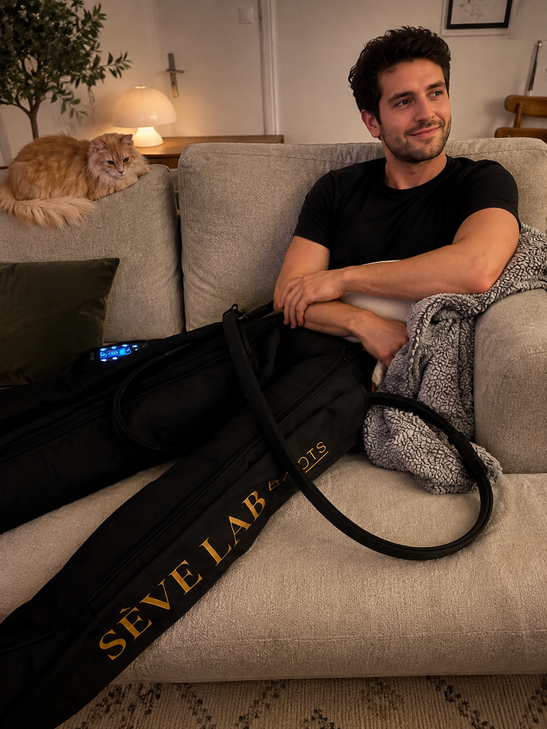 Homme utilisant la pressothérapie Seve lab